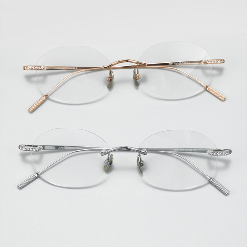 Rhinestone Rimless Oval Eyeglasses 0651WK