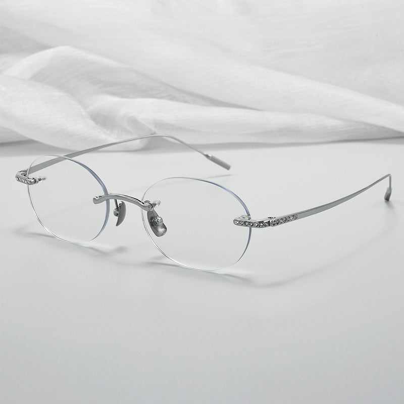 Rhinestone Rimless Oval Eyeglasses 0651WK