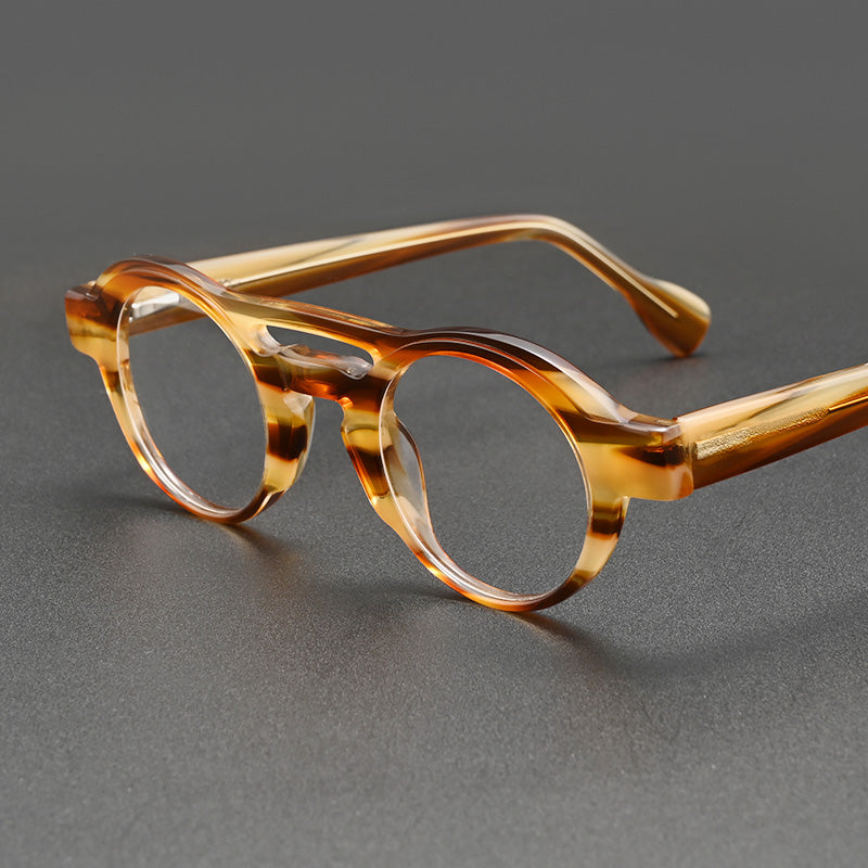 Heavy-Duty Double Bridge Round Glasses - Chunky Acetate Cut-out Aviator Prescription Eyeglasses 1266