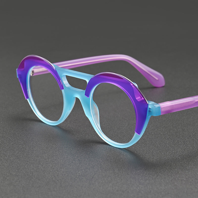 Pop Art Color-Blocking Deconstructed Double Bridge Round Glasses 1269