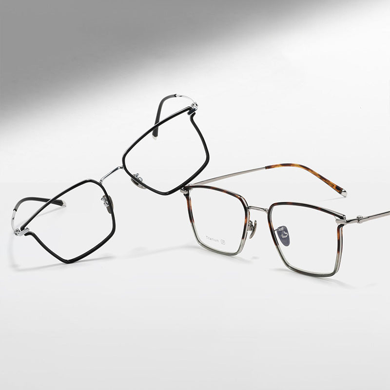 Titanium & TR Square Full Rim Prescription Spectacles Eyeglasses Frames 18296T