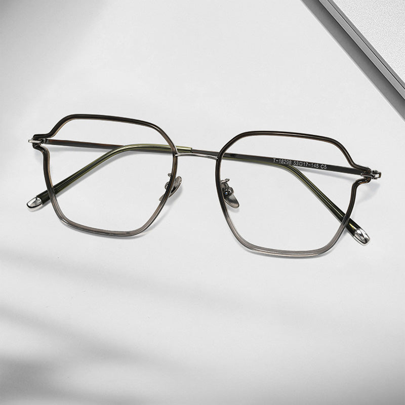 Titanium & TR Square Full Rim Prescription Spectacles Eyeglasses Frames 18298T