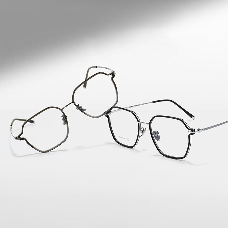 Titanium & TR Square Full Rim Prescription Spectacles Eyeglasses Frames 18298T