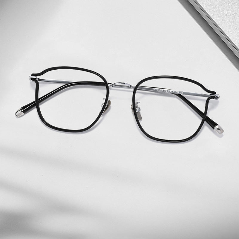 Titanium & TR Square Full Rim Prescription Spectacles Eyeglasses Frames 18299T