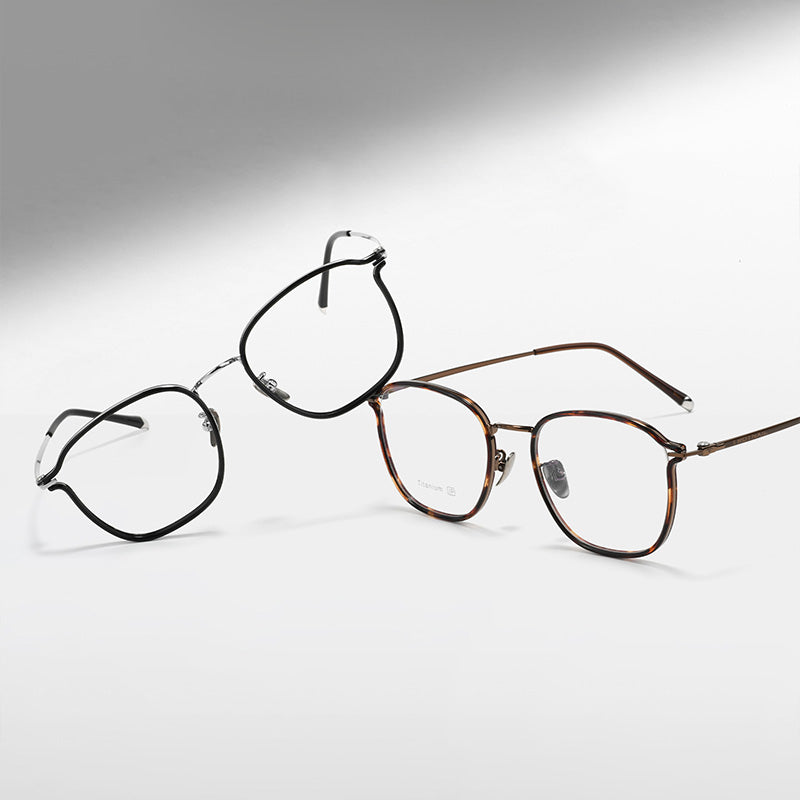 Titanium & TR Square Full Rim Prescription Spectacles Eyeglasses Frames 18299T