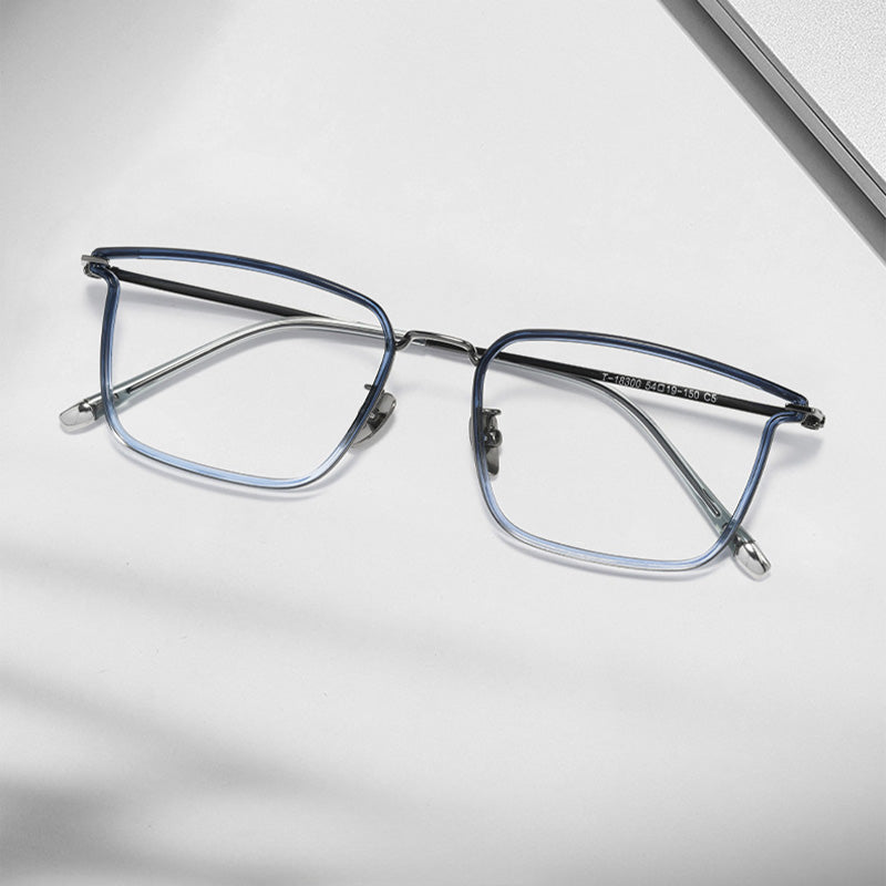 Titanium & TR Square Full Rim Prescription Spectacles Eyeglasses Frames 18300T