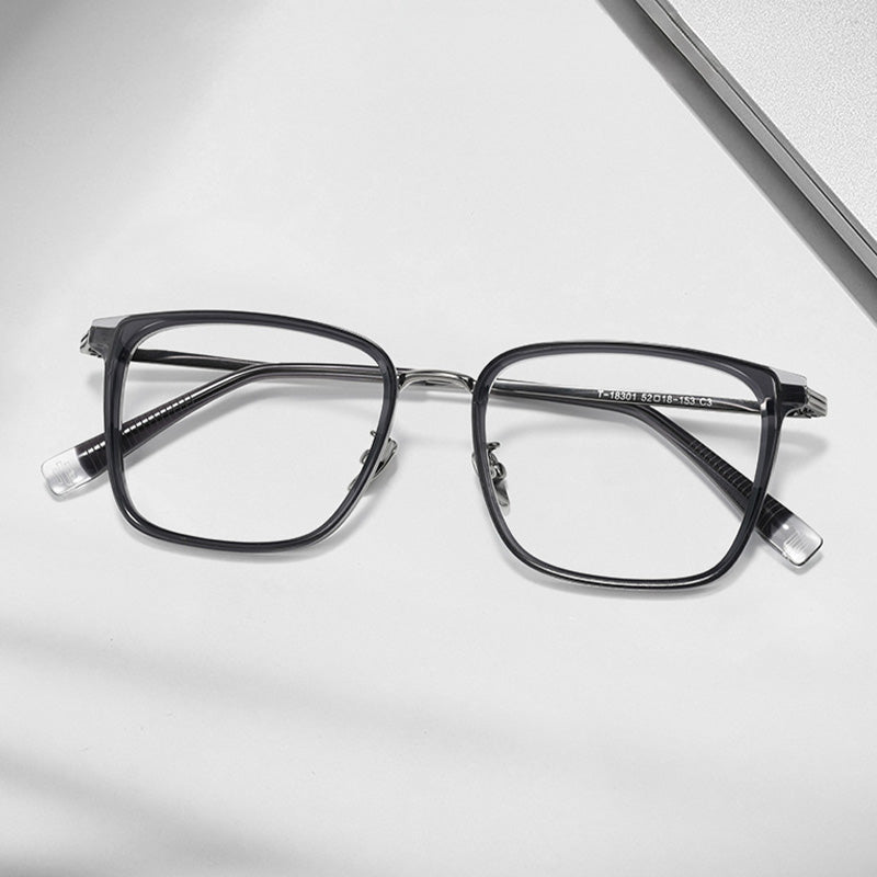 Titanium & TR Square Full Rim Prescription Spectacles Eyeglasses Frames 18301T