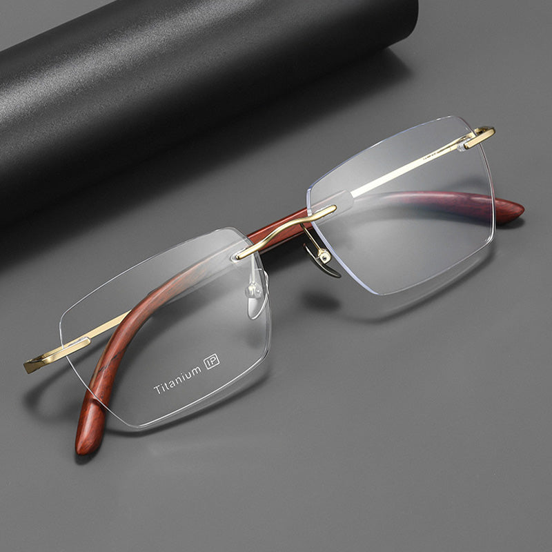 Executive Sandalwood Temples Rectangular Optical Eyeglasses 18331T