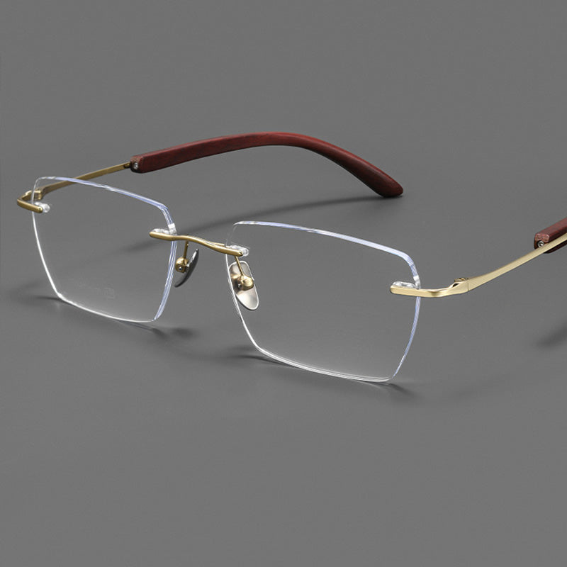Executive Sandalwood Temples Rectangular Optical Eyeglasses 18331T