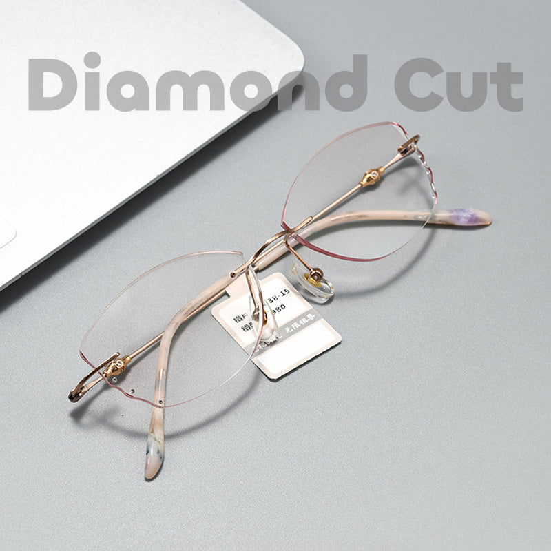 Hand Cut | Crystal Inlays | Glitter Dust Accent Rimless Glasses 1950YP 1960YP 1980YP 1986YP 1991YP
