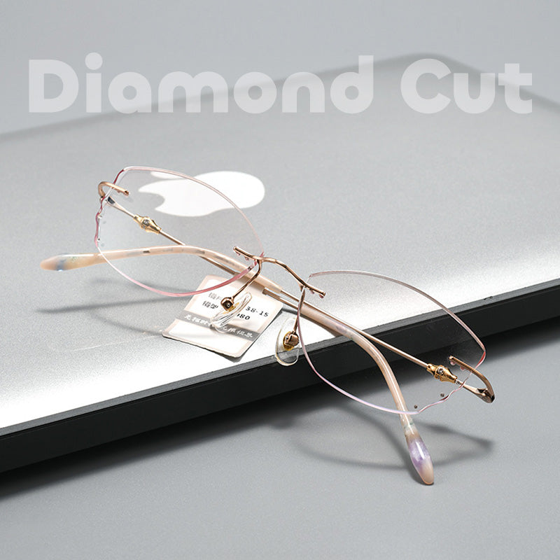 Hand Cut | Crystal Inlays | Glitter Dust Accent Rimless Glasses 1950YP 1960YP 1980YP 1986YP 1991YP