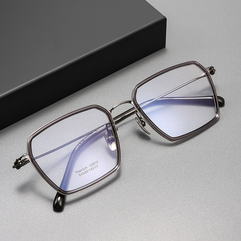Industrial Style Titanium & TR90 Geometric Full Rim Prescription Spectacles Eyeglasses Frames 2812U