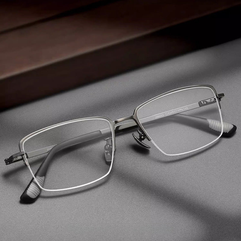 Rectangle Titanium Metal Half Rim Prescription Glasses Spectacles Frames Unisex J86653