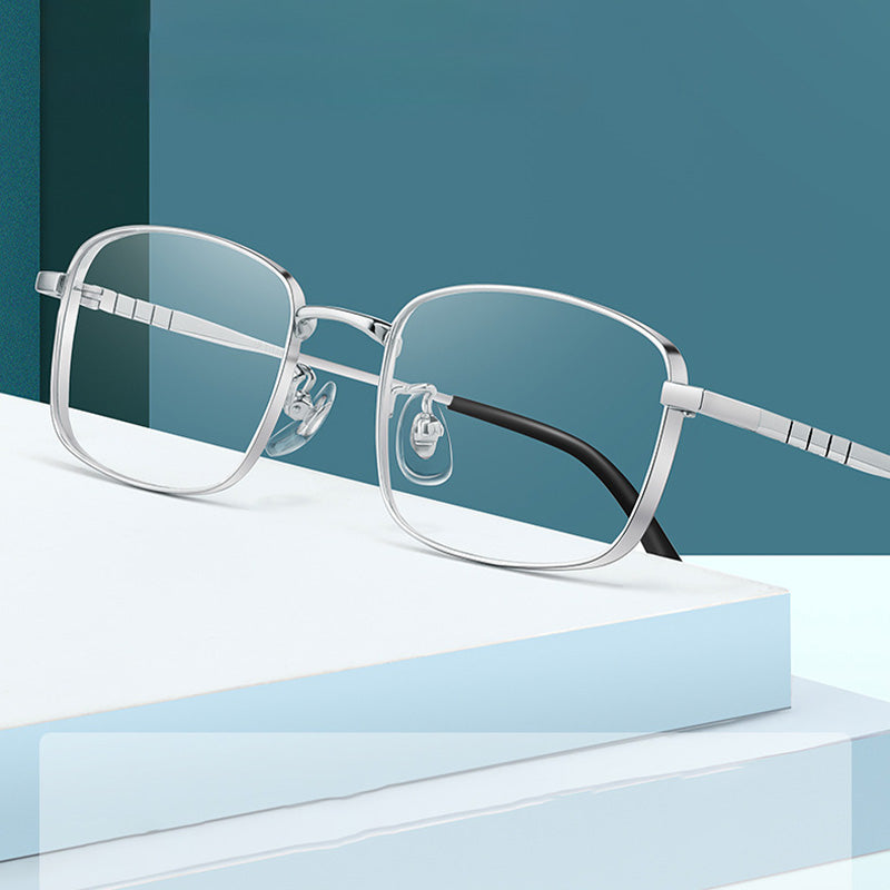 Rectangle Titanium Metal Full Rim Prescription Glasses Spectacles Frames for Thick Lenses P15303