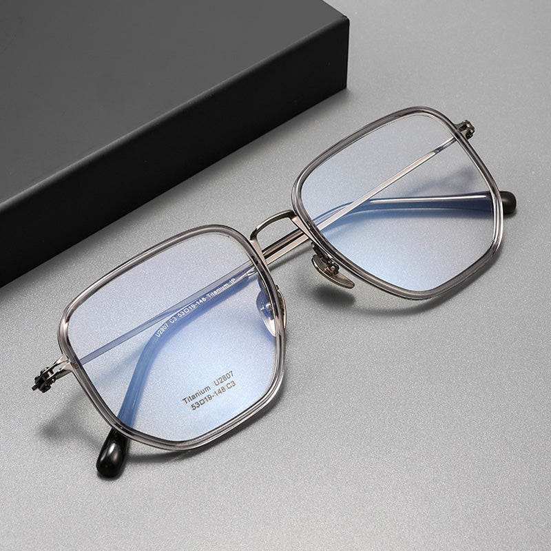 Industrial Style Titanium & TR90 Geometric Full Rim Prescription Spectacles Eyeglasses Frames 2807U