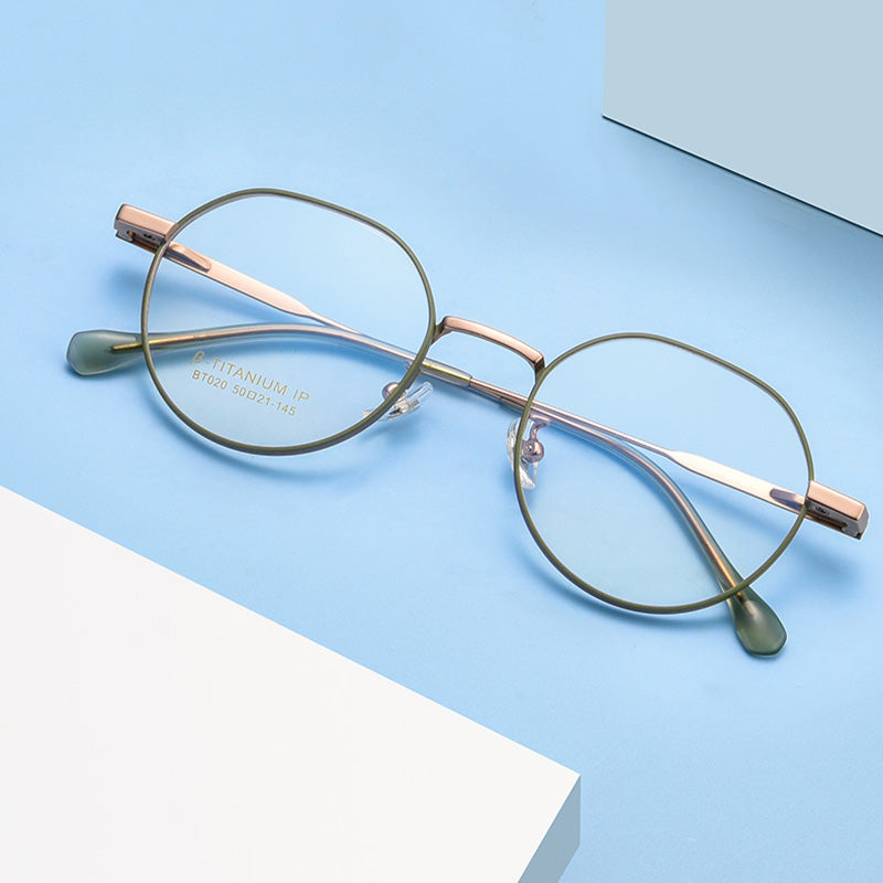 Oval Metal Full Rim Prescription Glasses Spectacles Frames for Thick Lenses BT020T