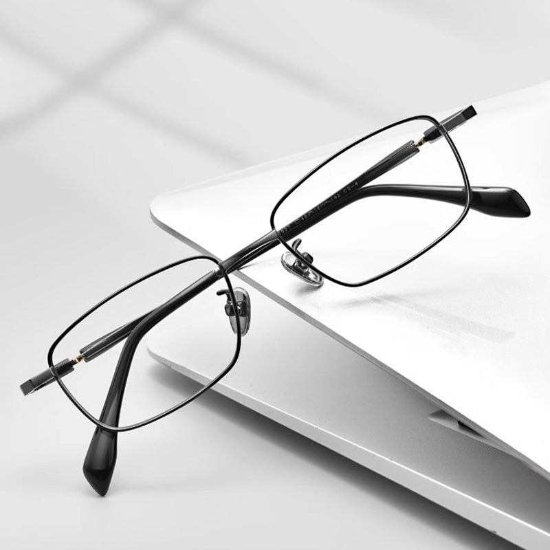 Rectangle Titanium Metal Full Rim Prescription Glasses Spectacles Frames for Thick Lenses J85927