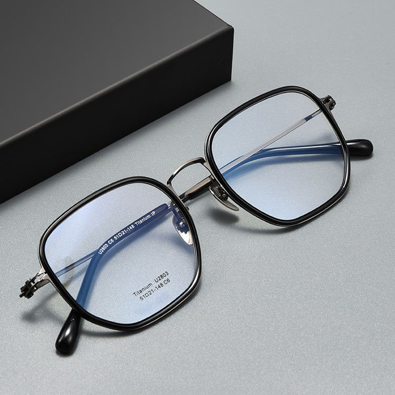 Industrial Style Titanium & TR90 Geometric Full Rim Prescription Spectacles Eyeglasses Frames 2803U