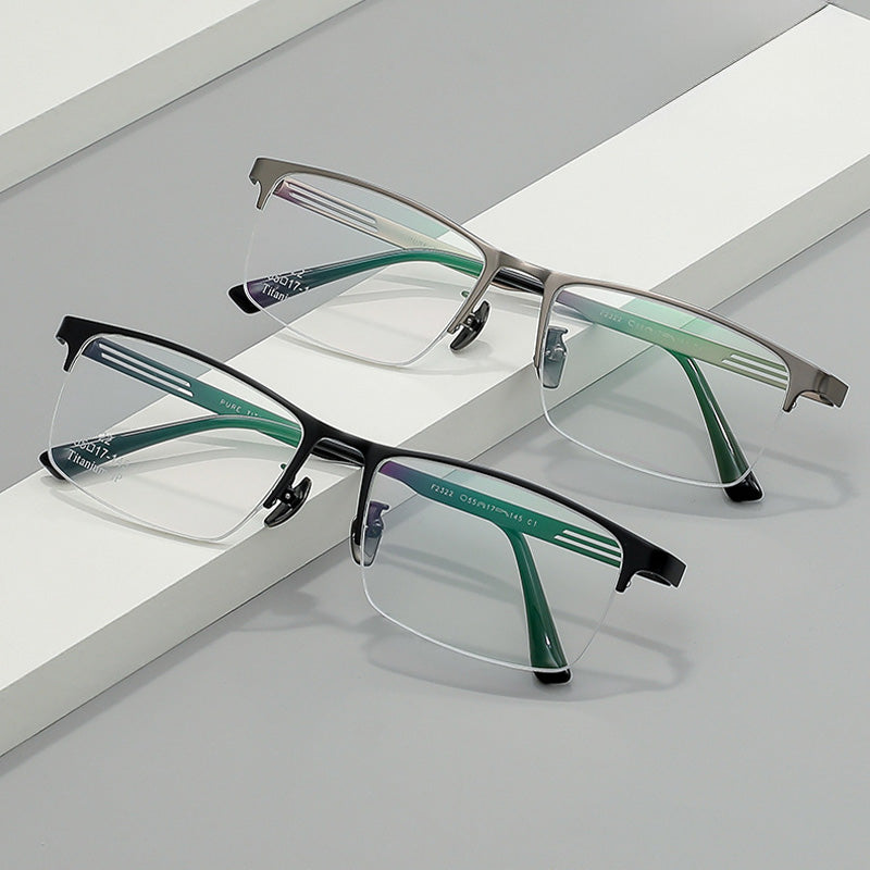 Rectangle Titanium Metal Half Rim Prescription Glasses Men's Spectacles Frames F2322