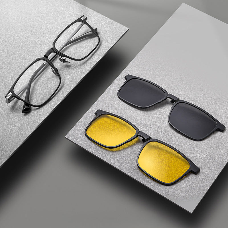 Prescription Eyeglasses With Magnetic Clip On Sunglasses Y9019