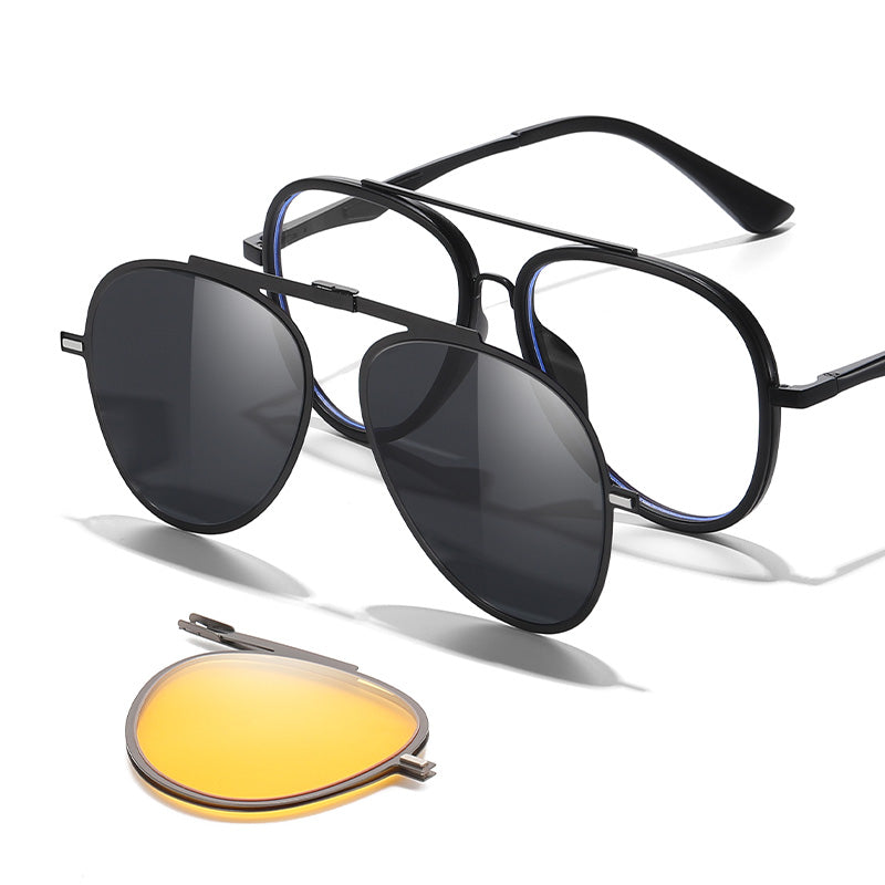 Magnetic Foldable Clip On Night Driving Glasses or Sunglasses or Prescription Eyeglasses 7705