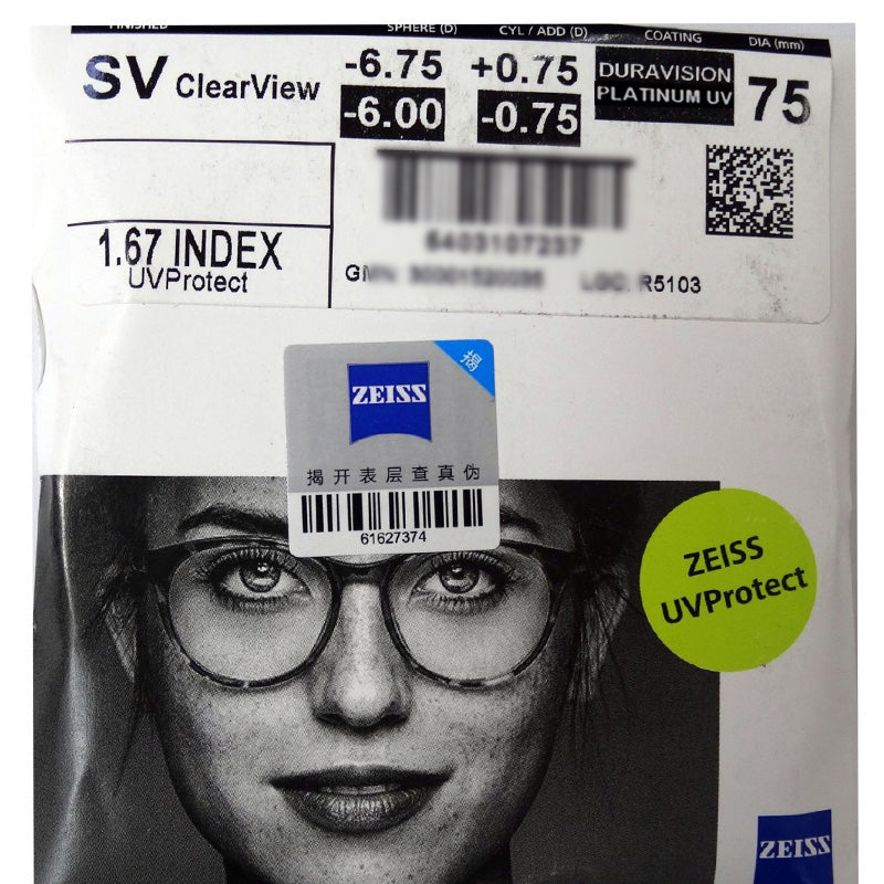 Zeiss® ClearView® Single Vision Lenses DuraVision® Platinum Coating