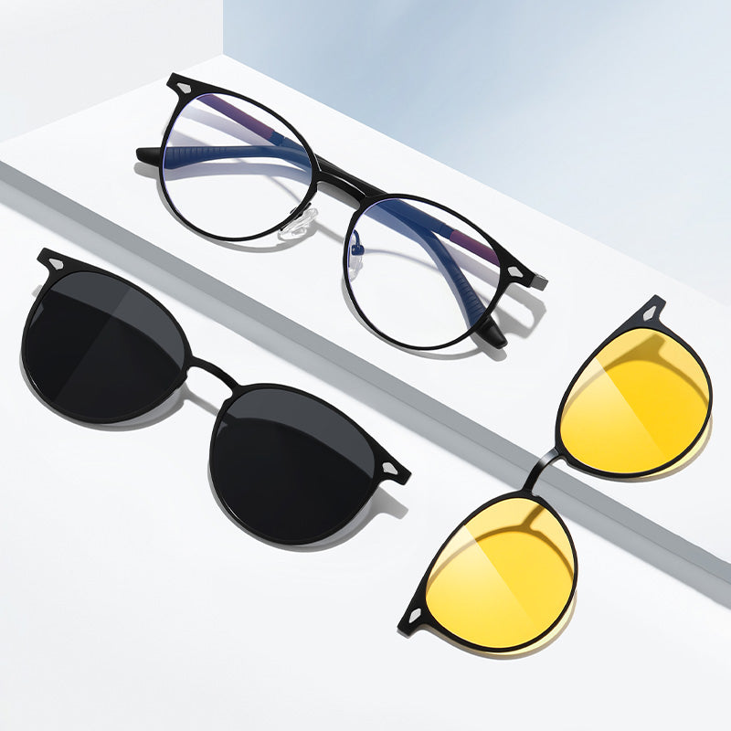 Magnetic Clip On Night Driving Glasses or Sunglasses or Prescription Eyeglasses 7043