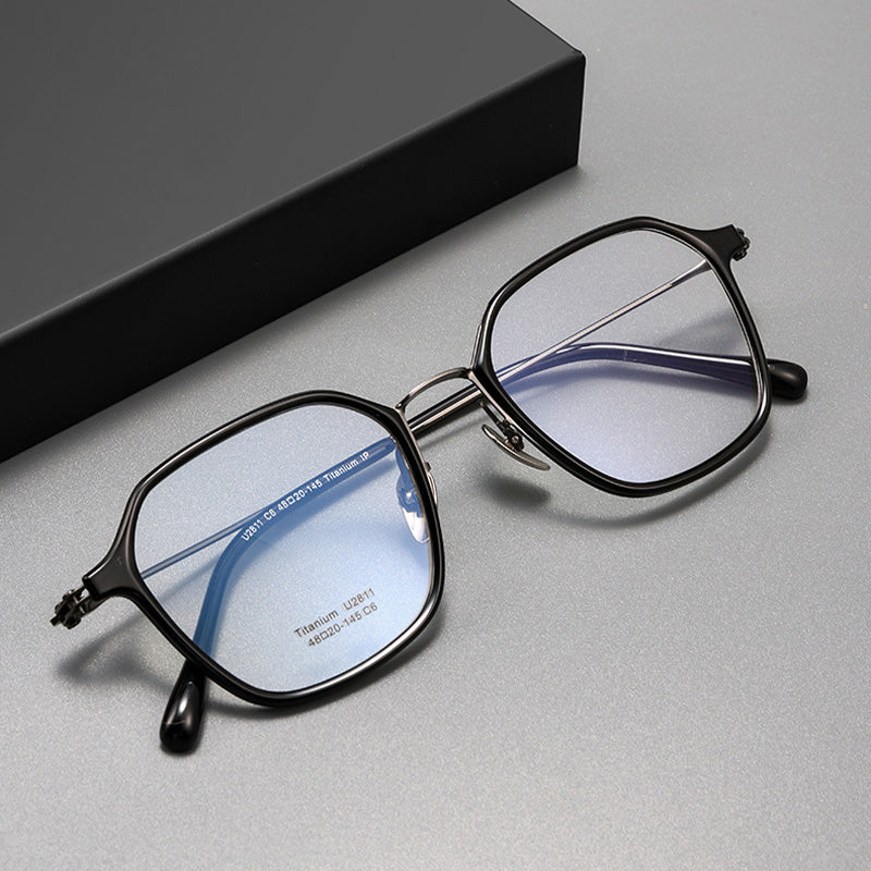 Industrial Style Titanium & TR90 Geometric Full Rim Prescription Spectacles Eyeglasses Frames 2811U