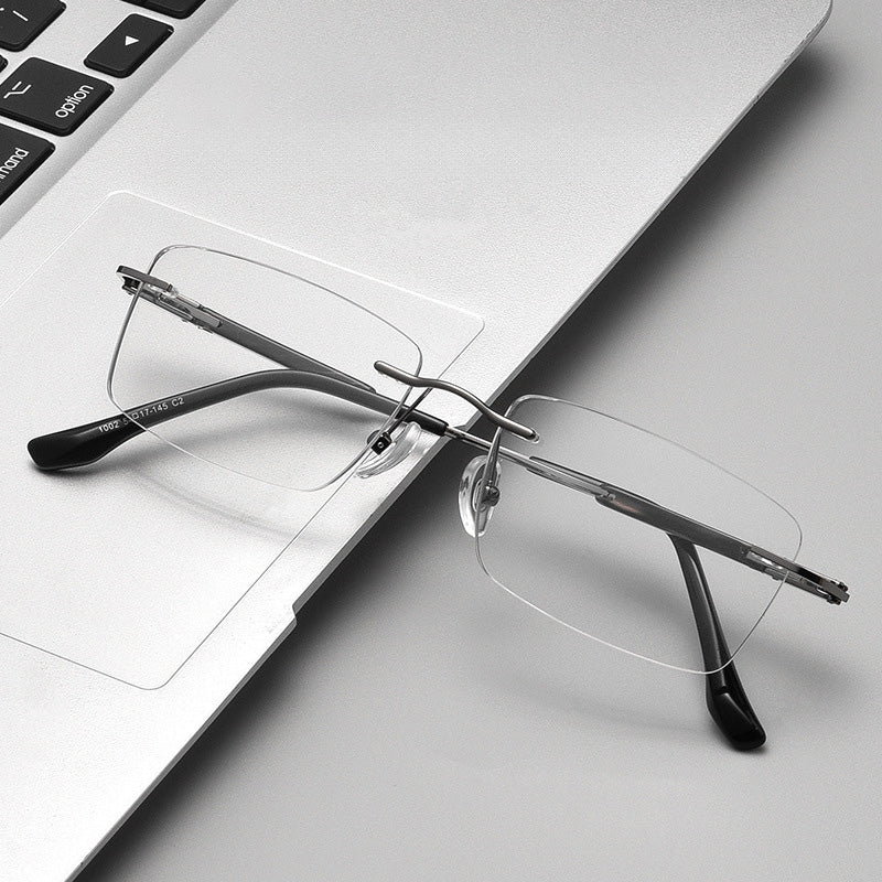 Rectangle Metal Rimless Prescription Glasses Spectacles Frames Unisex X1002WK