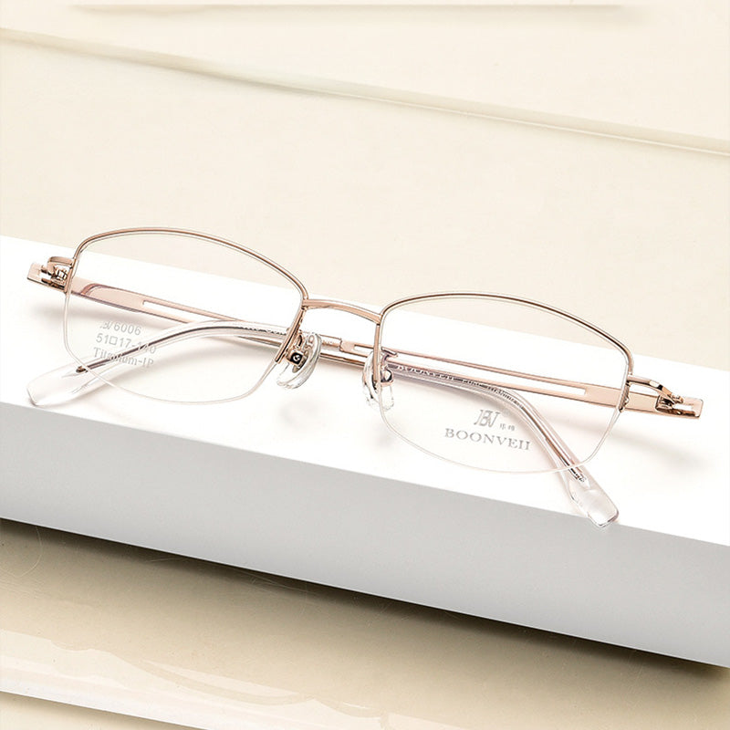 Oval Titanium Metal Half Rim Prescription Glasses Women's Spectacles Frames BV6006B