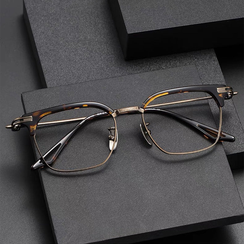 Acetate Titanium Metal Browline Full Rim Prescription Spectacles Unisex 80869T