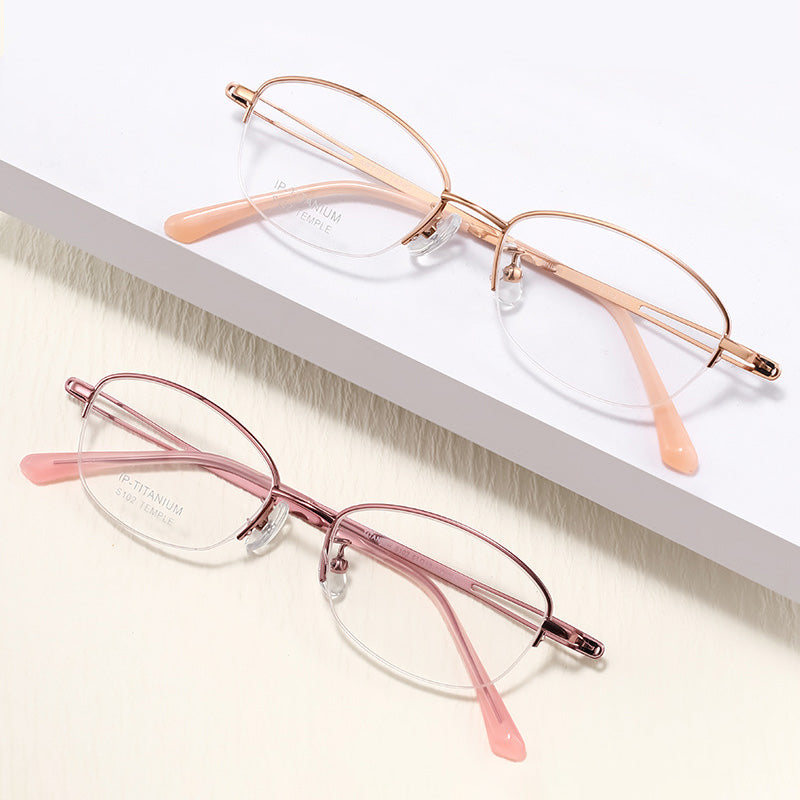 Oval Titanium Metal Half Rim Prescription Glasses Women's Spectacles Frames S102ET