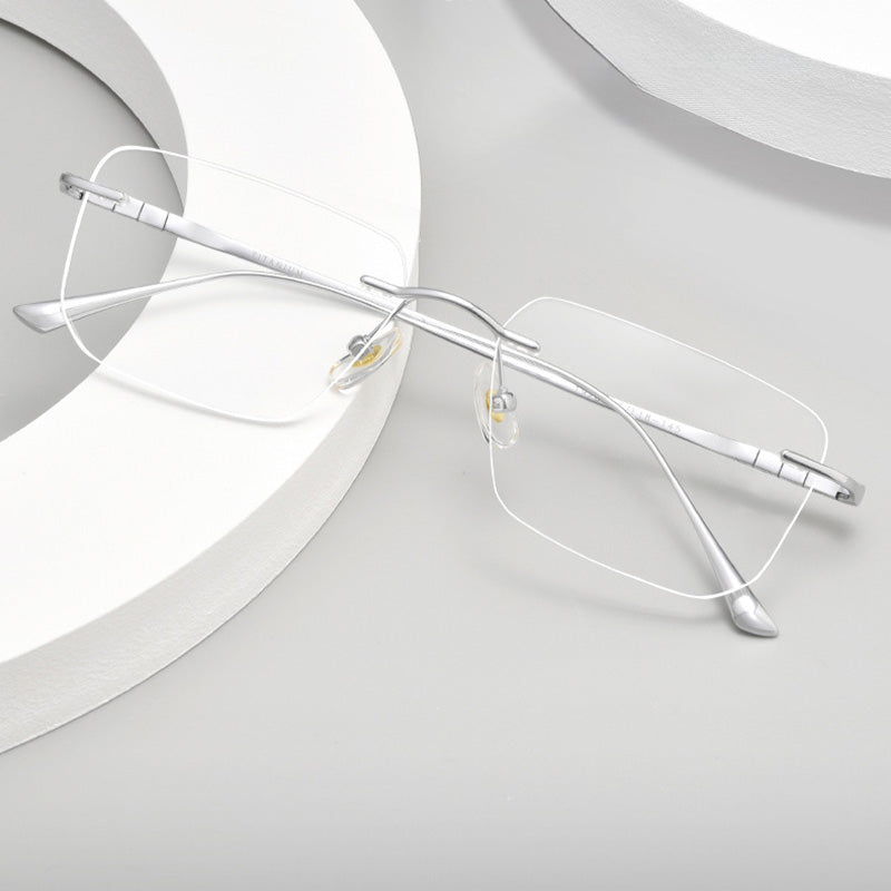 Geometric Rectangle Metal Rimless Prescription Glasses Spectacles Frames Unisex 1928B