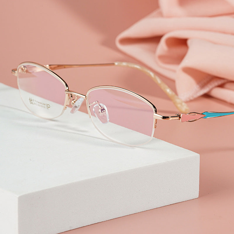 Cateye Oval Metal Half Rim Prescription Glasses Women's Spectacles Frames 3512X
