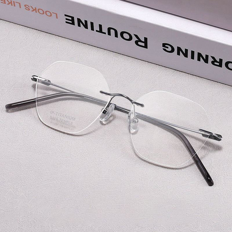 Rectangle Titanium Metal Rimless Prescription Glasses Spectacles Frames Unisex S129ET