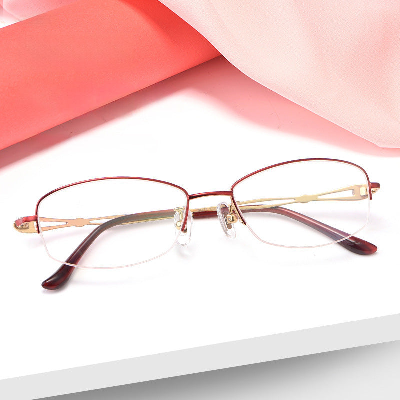 Cat eye Oval Titanium Metal Half Rim Prescription Glasses Women's Spectacles Frames 86015