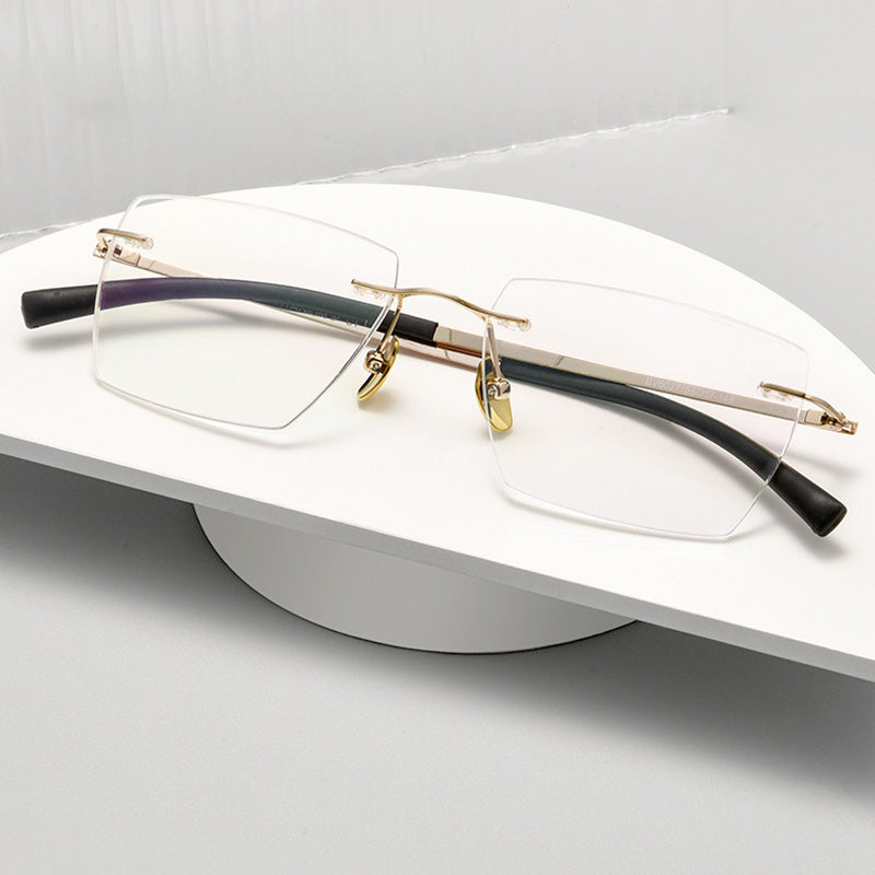 Geometric Titanium Metal Rimless Prescription Glasses Spectacles Frames Unisex BV6027