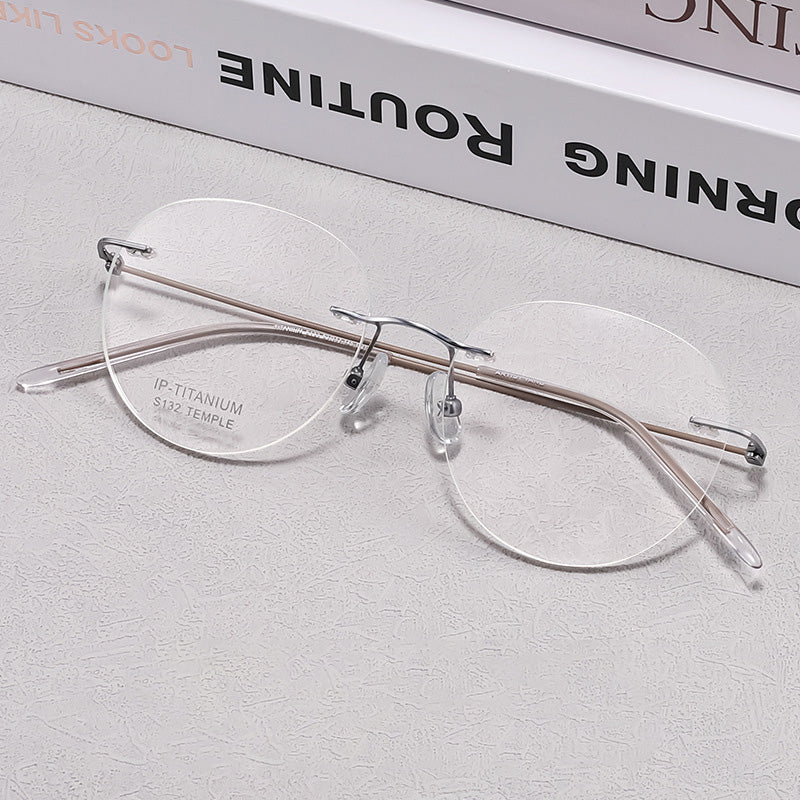 Oval Titanium Metal Rimless Prescription Glasses Spectacles Frames Unisex S132ET