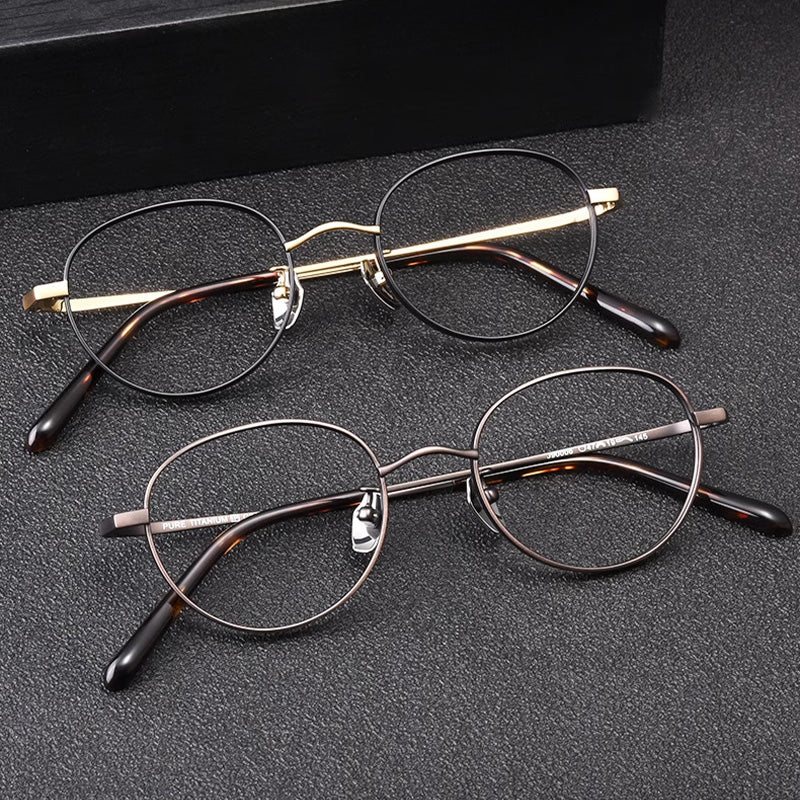 Oval Titanium Metal Full Rim Prescription Glasses Spectacles Frames for Thick Lenses J90006