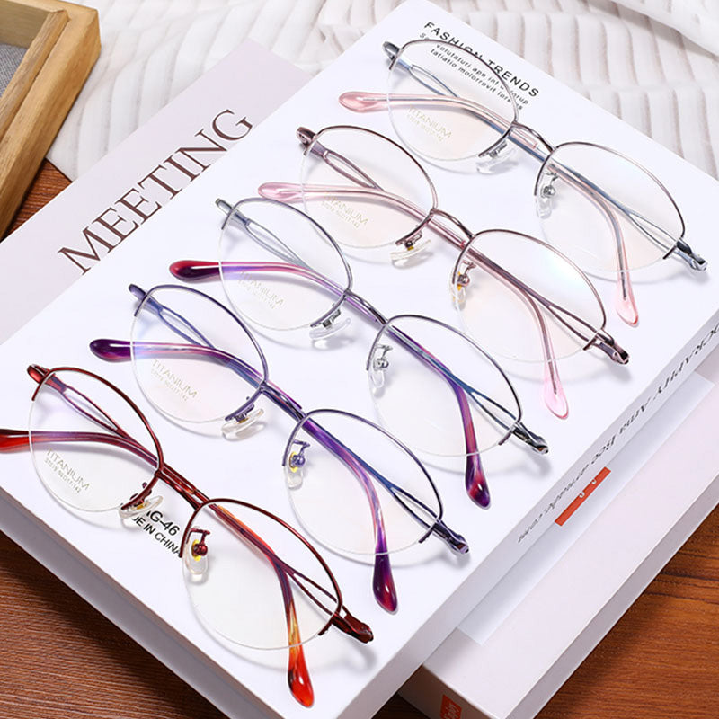 Oval Titanium Metal Half Rim Prescription Glasses Women's Spectacles Frames S7019T