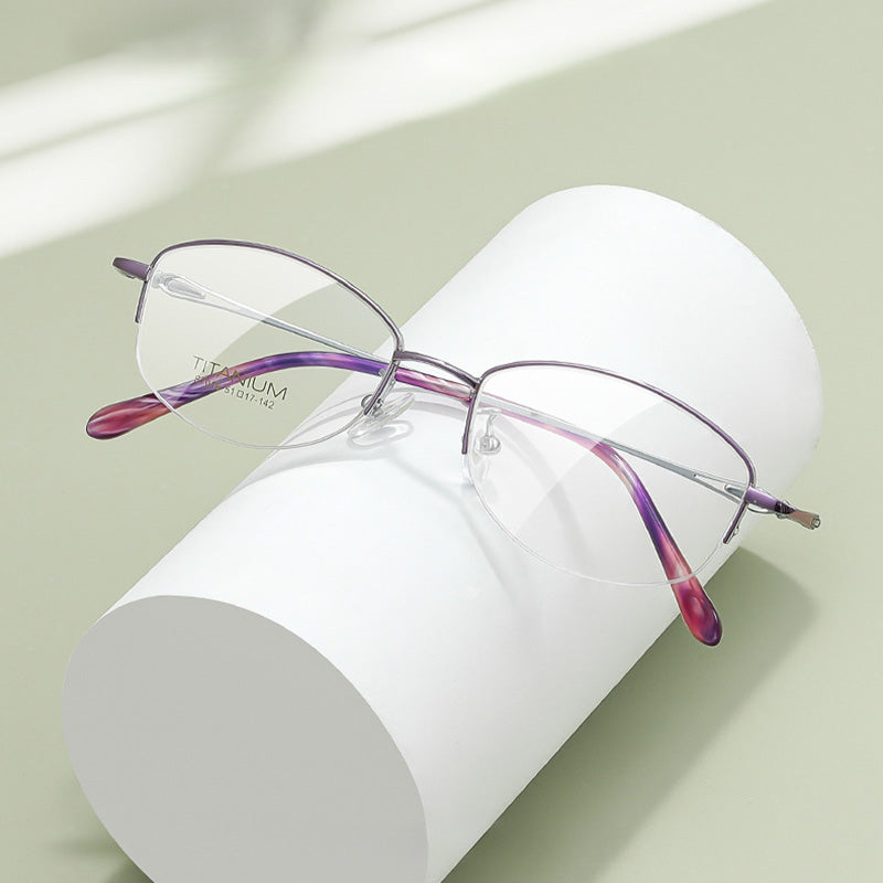 Oval Titanium Metal Half Rim Prescription Glasses Women's Spectacles Frames S7016T