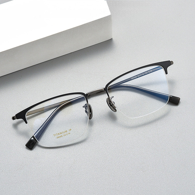 Browline Rectangle Metal Half Rim Prescription Glasses Spectacles Frames Unisex H26009Y