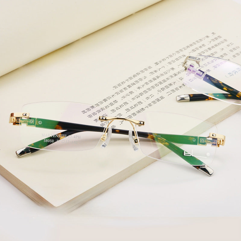 Rectangle Metal TR Rimless Prescription Glasses Spectacles Frames Unisex 58050