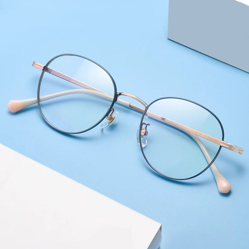 Oval Titanium Metal Full Rim Prescription Glasses Spectacles Frames for Thick Lenses T8805