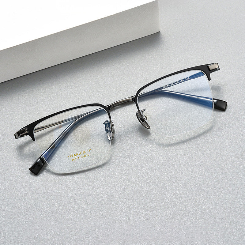 Browline Rectangle Metal Half Rim Prescription Glasses Spectacles Frames Unisex H26014Y