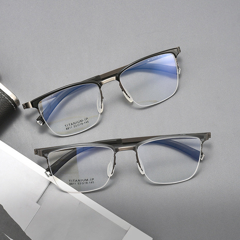 Rectangle Nylon Titanium Metal Half Rim Prescription Glasses Spectacles Frames Unisex C8811T
