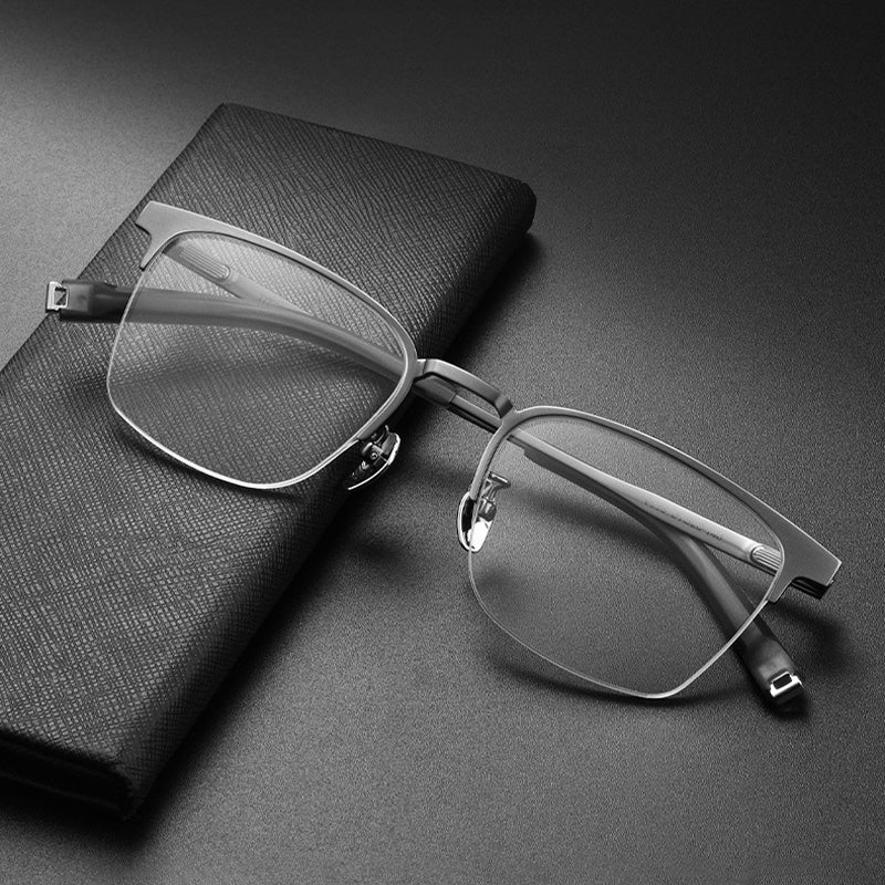 Rectangle Titanium Metal Half Rim Prescription Glasses Spectacles Frames Unisex 9863TK