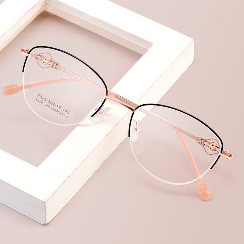 Cateye Oval Metal Half Rim Prescription Glasses Women's Spectacles Frames 8025Z