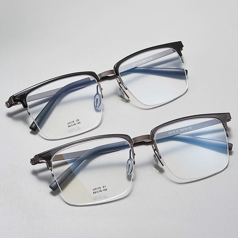 Industrial Metal & TR90 Browline Half Rim Prescription Spectacles Eyeglasses Frames 3115U