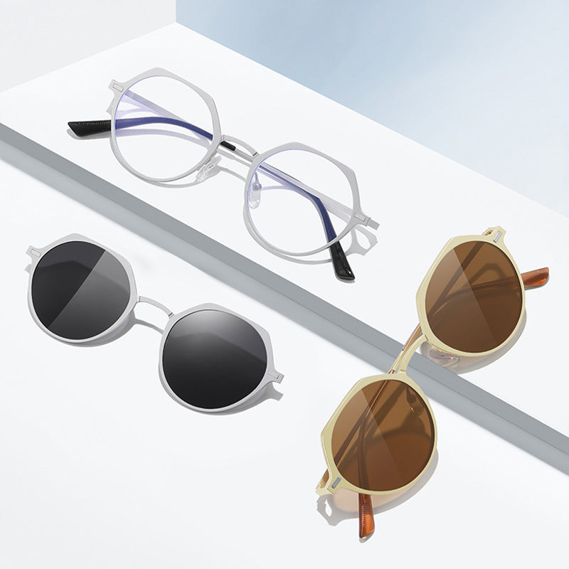Magnetic Clip On Prescription Sunglasses Eyeglasses Set 7035